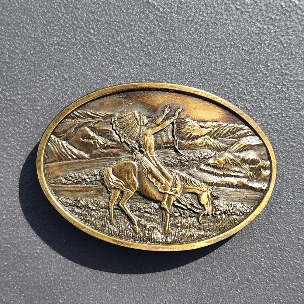 Vintage 1977 Chief Joseph Of The Nez Perces Solid Brass Belt Buckle Western